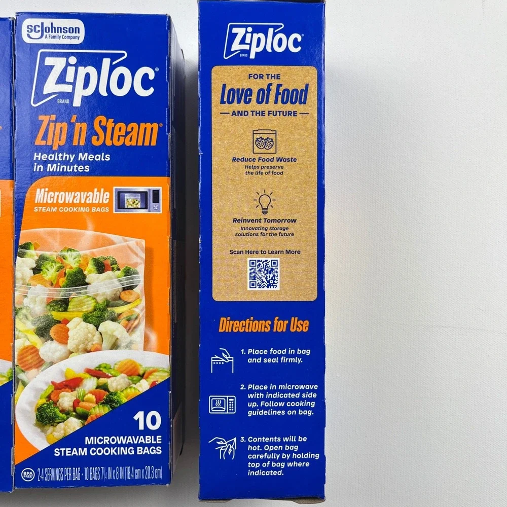 Ziploc Zip'n Steam Microwavable Cooking Bags Lot of 3 Boxes 30 Total Bags